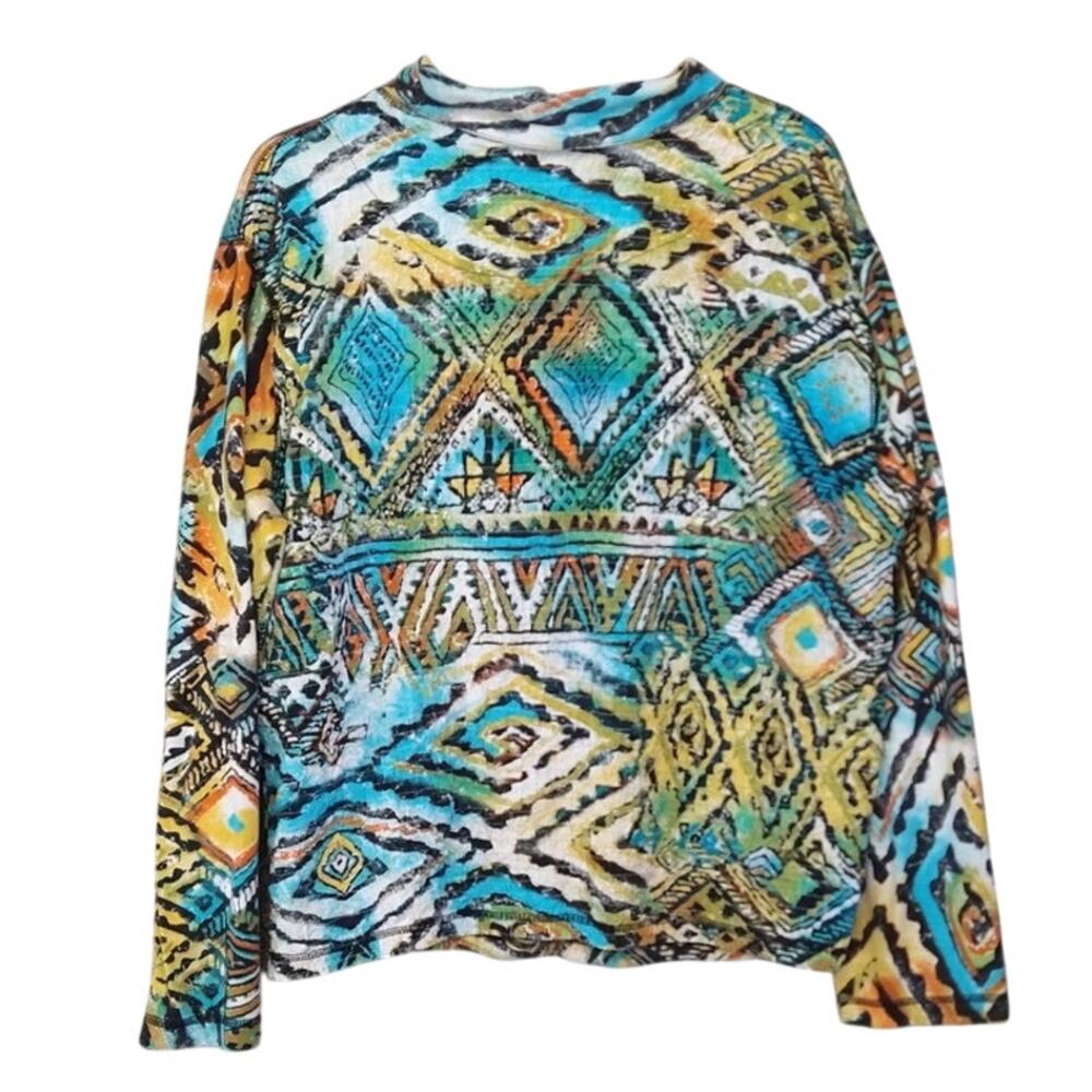 Chico's Distressed Aztec Smocked back Jacket Full front zip size XL (3) - Picture 2 of 11